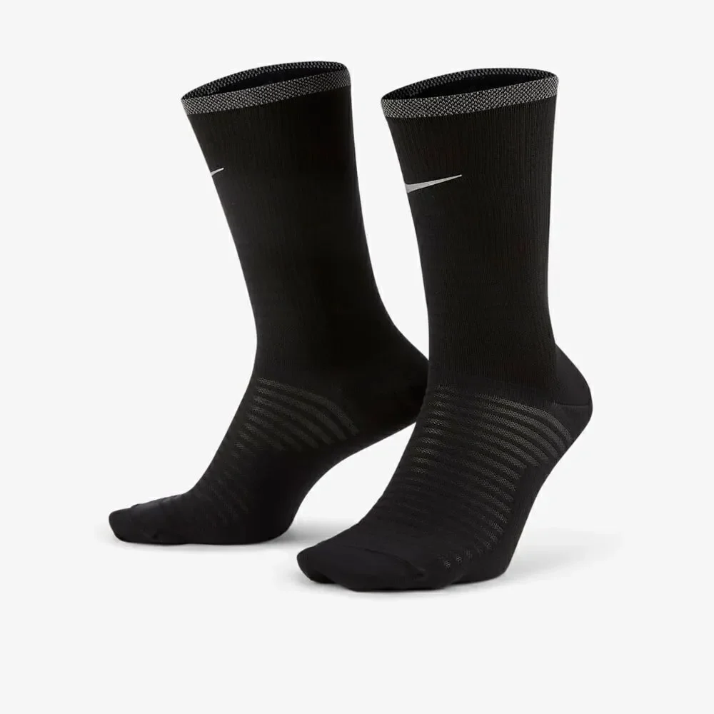 Nike Spark Lightweight Crew Running Socks Black Silver Women's M 7-9.5 Brand New